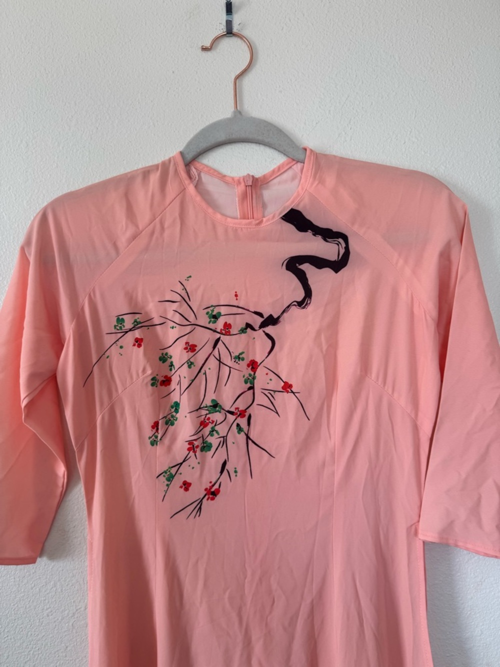 Ao Dai Vietnamese Dress Tunic Cherry Blossom Ombre Peach XS - Picture 4 of 10